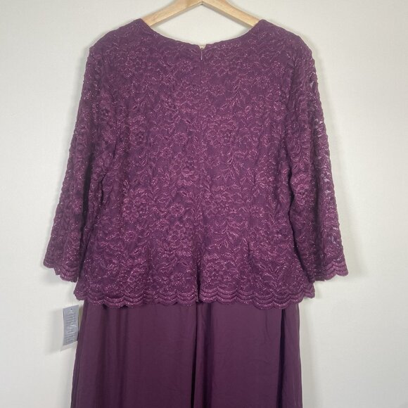 Alex Evenings Woman 16W Plum Lace Sequin Bodice Chiffon Mother Of Bride Dress - Picture 11 of 16
